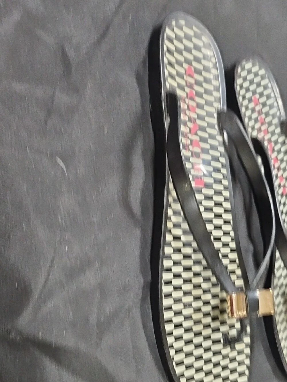 Coach Black Flip Flop Sandals with Gold Bow Accent